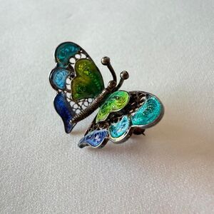 Blue and green enamel butterfly brooch - a beautiful vintage piece jewellery